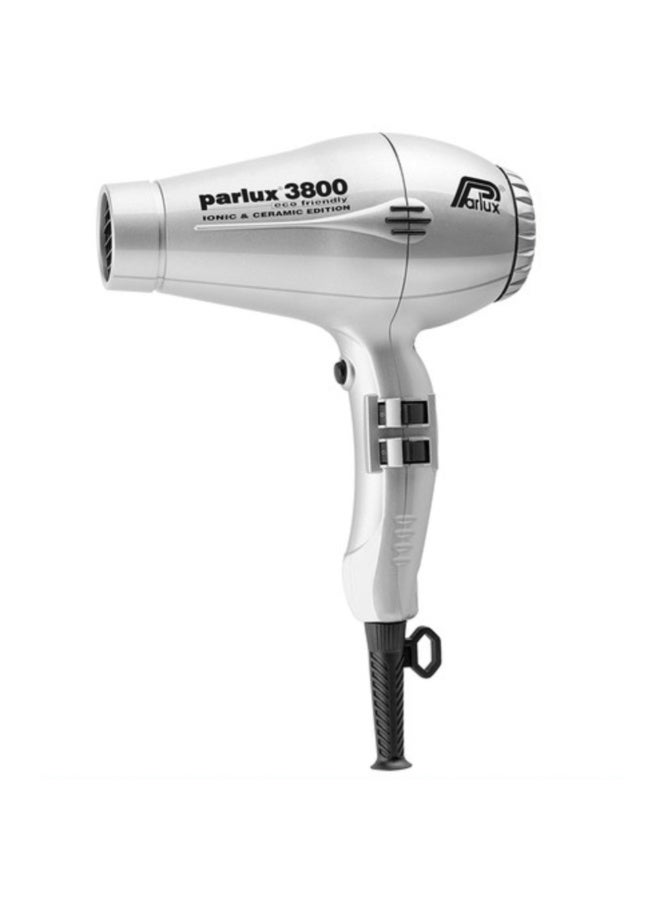 Parlux 3800 Hair Dryer Eco Friendly Ionic and Ceramic [European Plug 220V] Silver 1unit - Image 1