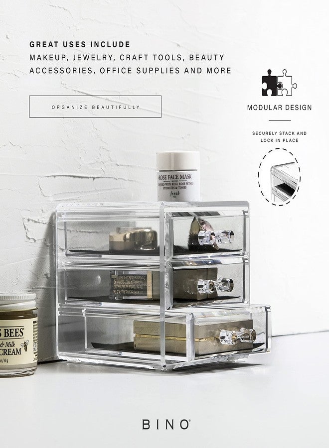 BINO THE MANHATTAN SERIES Acrylic Makeup Drawer Organizer- 2 Drawer Small | Clear Beauty Organizers and Storage| Cosmetic & Makeup Drawer| Home Organization| Jewelry & Vanity Accessories Drawer - Image 4