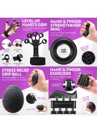 7 Pack Hand Grip Strengthener Trainer Kit, Wrist Exerciser Strengthener Trainer, Hand Grip Strengthener, Hand Extension Exerciser, Finger Stretcher, Stress Relief Ball Forearm Workout Ring for Muscle Building Recover - view 5