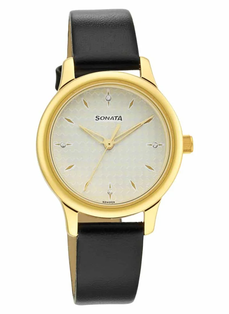 سوناتا Women's Analog Round Shape Leather Wrist Watch 8178YL02 - 38 Mm