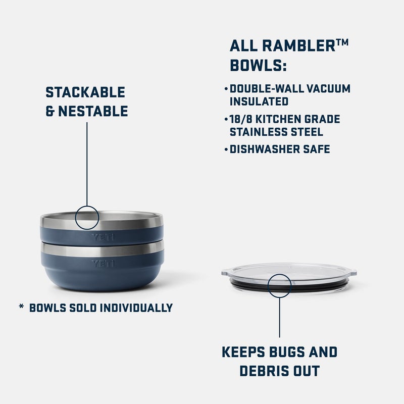 YETI Rambler Low Bowl, Vacuum Insulated, Stackable and Nestable Stainless Steel Bowl with Lid, 0.7 Quart, Navy - Image 2