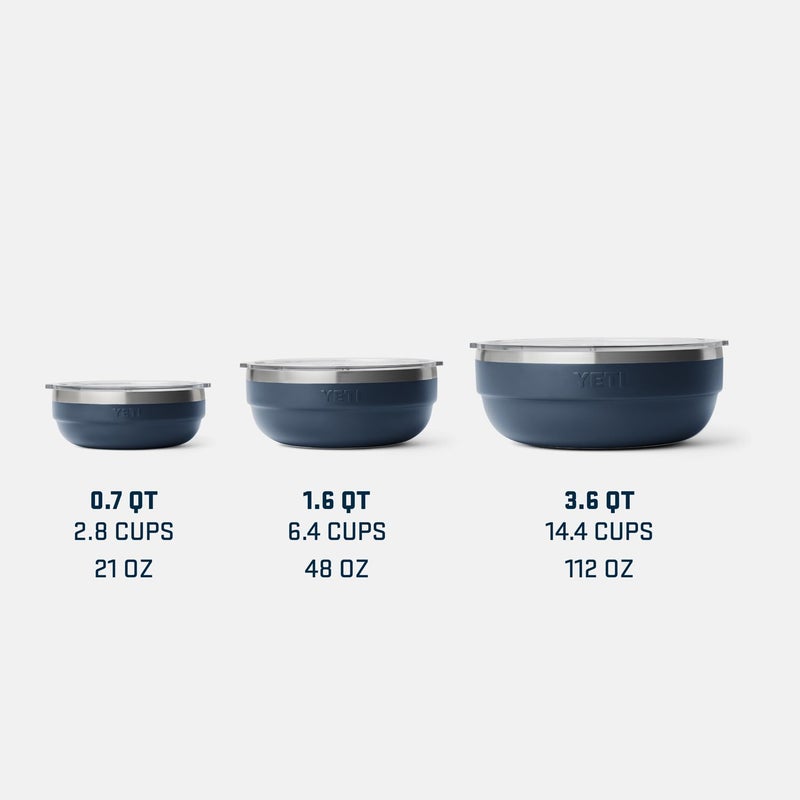 YETI Rambler Low Bowl, Vacuum Insulated, Stackable and Nestable Stainless Steel Bowl with Lid, 0.7 Quart, Navy - Image 4