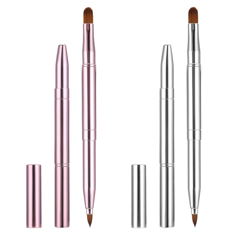 Sliverdew 2 Pack Retractable Lip Brush for Lipstick, Double-Ended Lip Makeup Brushes Retractable with Cap Lip Gloss Lipstick Brush Applicator Travel
