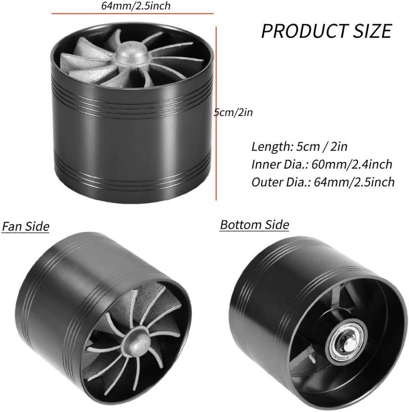 woobles Car Air Intake Turbonator Single Fan Turbine Super Charger Gas Fuel Saver Turbo 64mm(Black) - Image 5