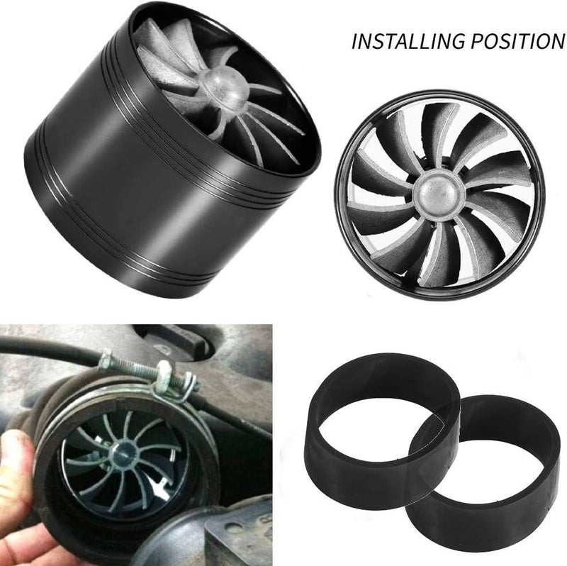 woobles Car Air Intake Turbonator Single Fan Turbine Super Charger Gas Fuel Saver Turbo 64mm(Black) - Image 3