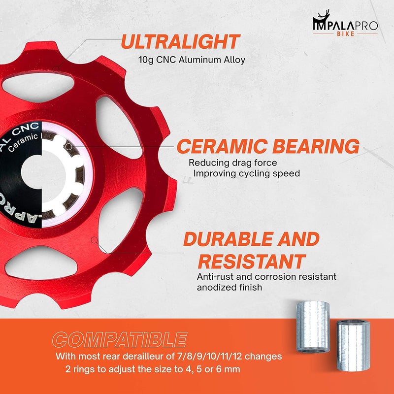 IMPALAPRO Bike Set of 2 Ceramic Jockey Wheels 11t - Derailleur Pulley - Shimano Jockey Wheels 11 Speed - Sram Pulley - Image 3