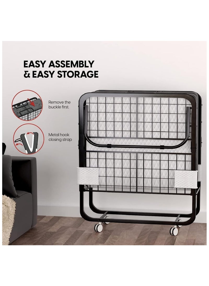 SKY-TOUCH - Folding Bed With Memory Foam Mattress Portable Foldable Beds Strong Sturdy Frame Rollaway Beds For Home And Office 75X31X16 Cm - Image 1