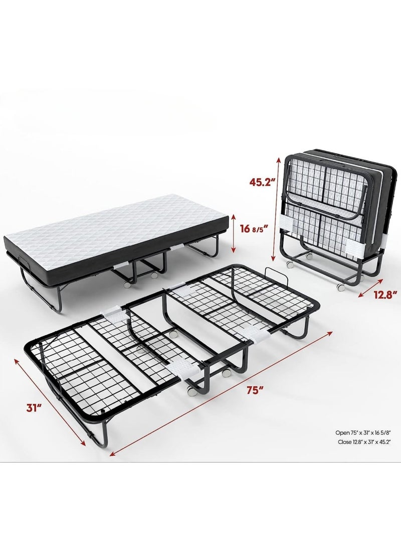 SKY-TOUCH - Folding Bed With Memory Foam Mattress Portable Foldable Beds Strong Sturdy Frame Rollaway Beds For Home And Office 75X31X16 Cm - Image 1