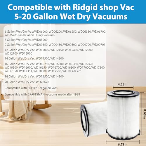ANBOO VF4000 Replacement Filter for RIDGID 72947 5-20 Gallon Wet/Dry Vacuums & Husky 6-9 gallon Vacuum, Replacement VF4000 Filter - Image 2