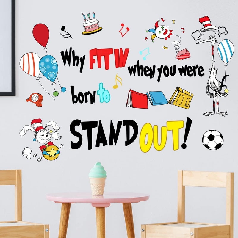 Maydahui Why Fit in When You were Born to Stand Out Wall Decal Dr Seuss Quote Wall Vinyl Sticker 212 x 306 Inch Peel Stick Removable Kids Room Art Mural Decor for Baby Bedroom Nursery Classroom - Image 2