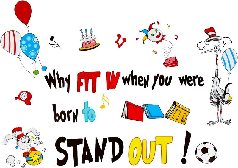Maydahui Why Fit in When You were Born to Stand Out Wall Decal Dr Seuss Quote Wall Vinyl Sticker 212 x 306 Inch Peel Stick Removable Kids Room Art Mural Decor for Baby Bedroom Nursery Classroom - Image 1