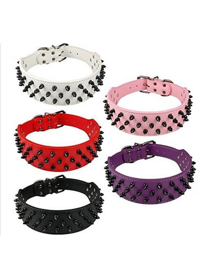 Dogs Kingdom Dogs Kingdom Leather Black Spiked Studded Dog Collar 2" Wide, 31 Spikes 52 Studdeds Pit Bull, Boxer Collar - Image 2