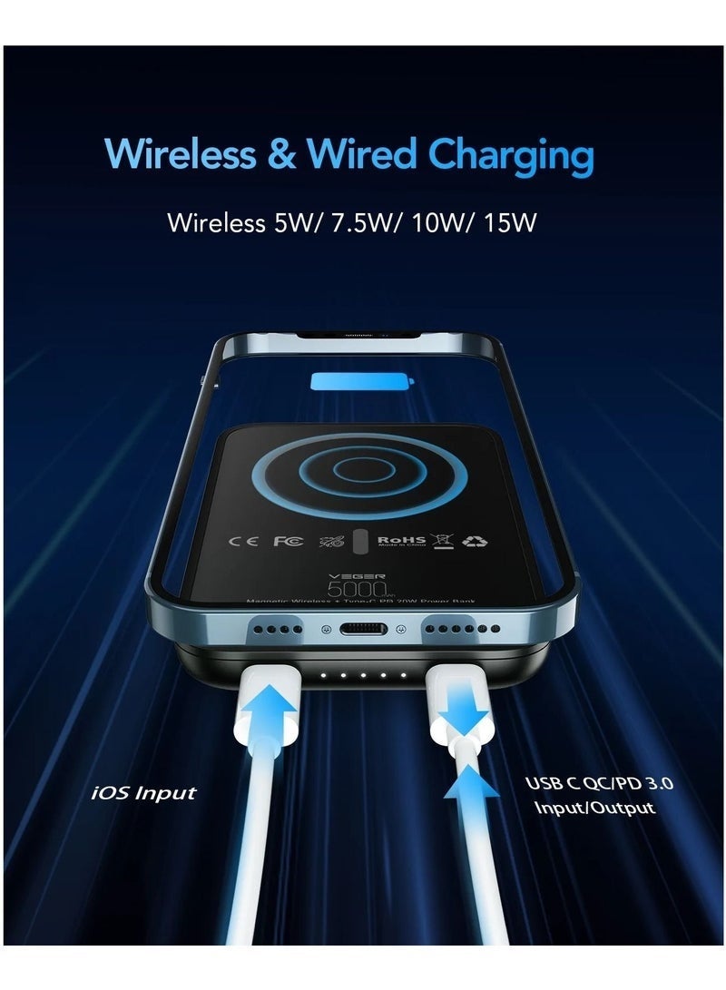 VEGER PD20W Portable Fast Charger Power Bank | 5000mAh Built-in Battery | 15W Magnetic Wireless Charging | Quick Charge USB Output | Foldable Stand | Slim Travel-Friendly Design – Black - Image 5