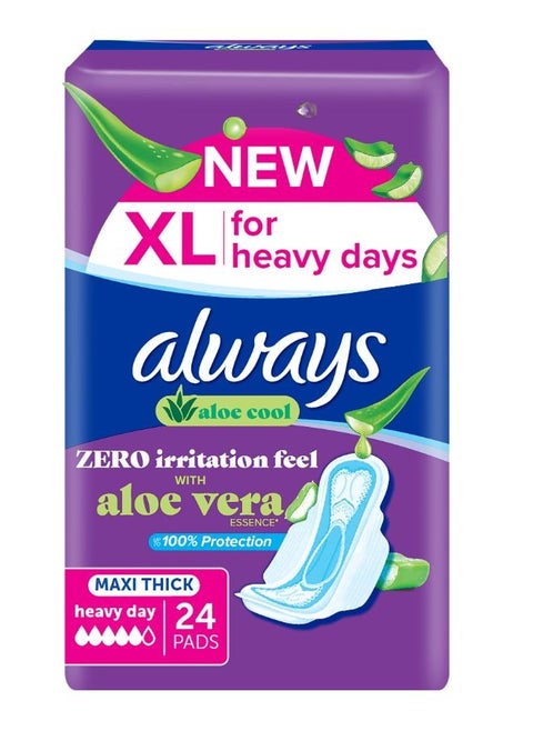 Aloe Cool XL Maxi Thick Pads for Heavy Days 24 Pcs