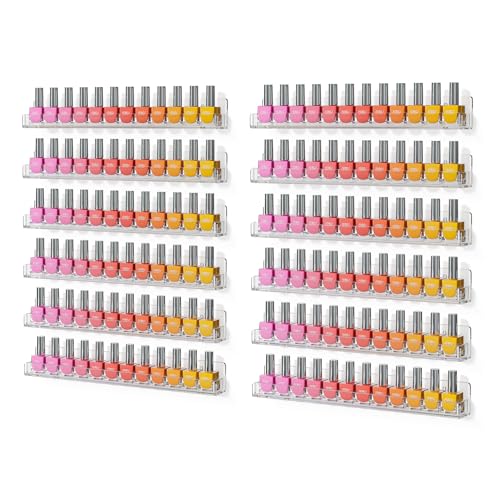 FEMELI Acrylic Clear Nail Polish Wall Rack 12pcs Organizer Holder Display Shelves 15 Inch - Image 2