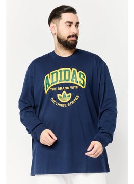 adidas Originals Men Loose Fit Long Sleeve VRCT Outdoor T-Shirt, Navy  - Image 1