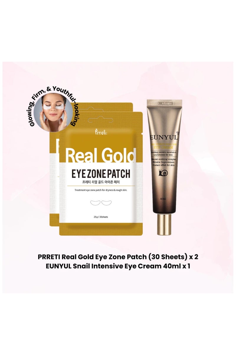EUNYUL Snail Intensive Eye Cream 40ml + PRRETI Real Gold Eye Zone Patch (30 Sheets) x 2 - Image 1