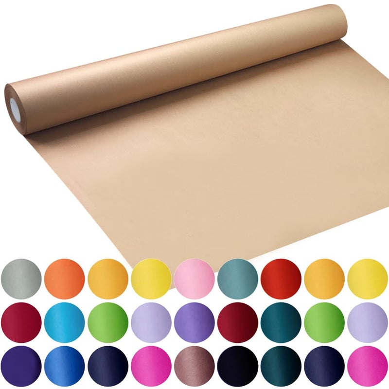 SMART&CASUAL Brown Wrapping Paper Roll 17.8"Ã—1,200"(100') Kraft Paper for Craft Gift Bulletin Board Banner Bouquet Flower Table Covering Packing Shipping Moving 70GSM 50LB(Brown, 17.8" x 1,200") - Image 1