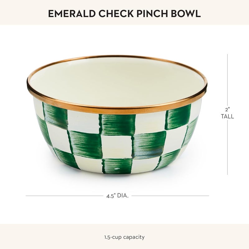 mackenzie childs MACKENZIECHILDS Enamel Pinch Bowl Small Bowl for Kitchen Ingredients 15Cup Capacity GreenandWhite Emerald Check - Image 4