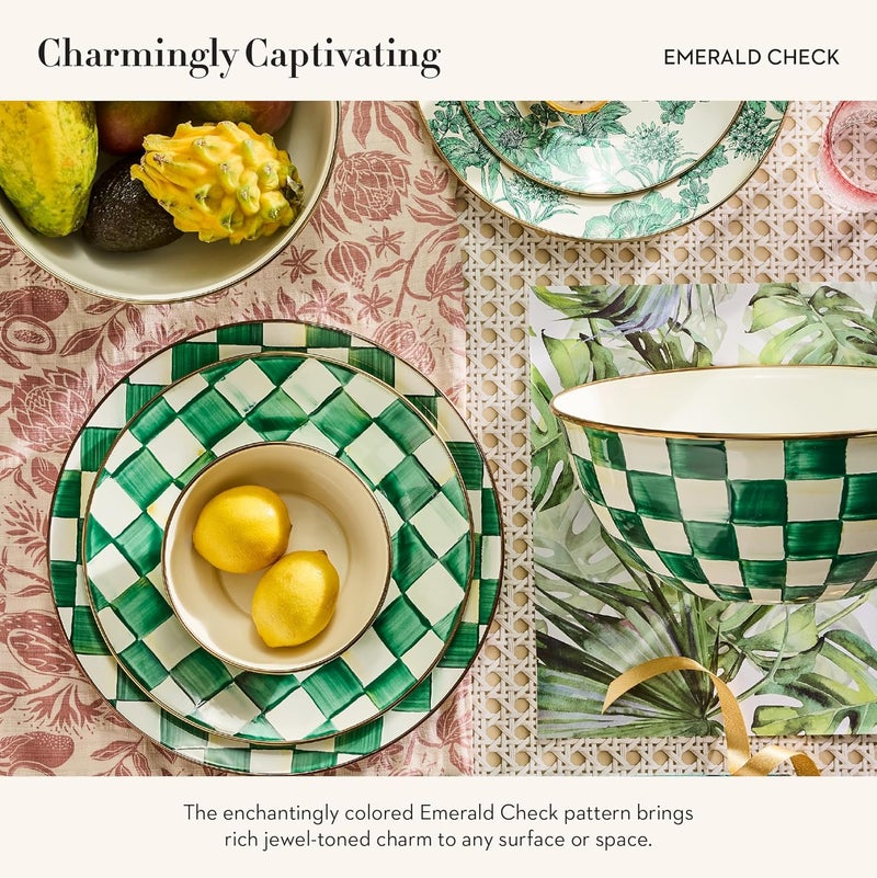 mackenzie childs MACKENZIECHILDS Enamel Pinch Bowl Small Bowl for Kitchen Ingredients 15Cup Capacity GreenandWhite Emerald Check - Image 3