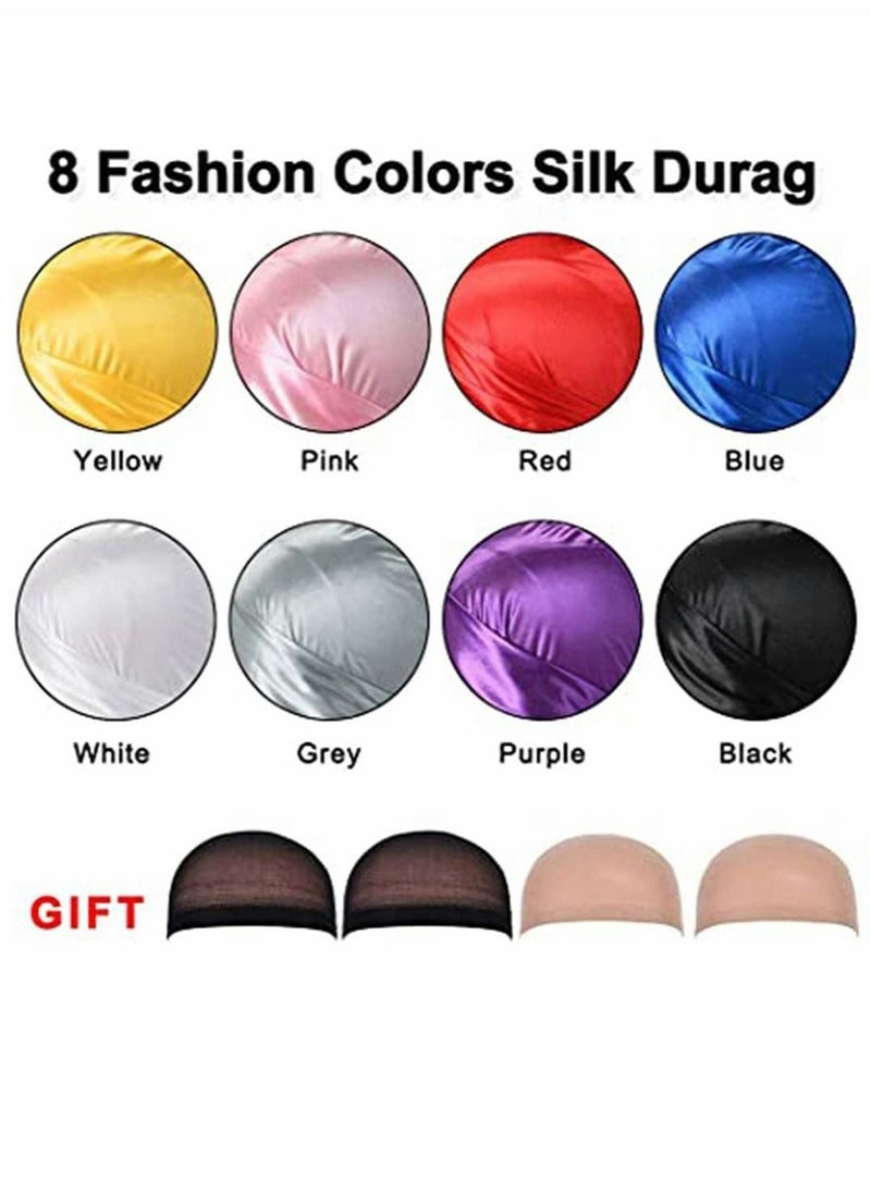 SYOSI - 8 Pack Silk for Durag for Men and Women Satin Silky Long Tail Headwrap for Durag Breathable Turban Hat, Stocking Cap Satin Sliky Long Wide Straps for Durag Pirate Hat - Image 1