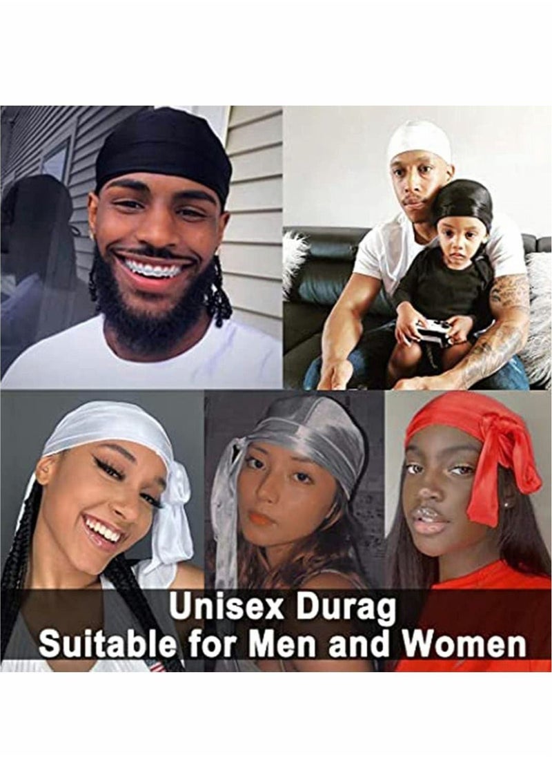 SYOSI - 8 Pack Silk for Durag for Men and Women Satin Silky Long Tail Headwrap for Durag Breathable Turban Hat, Stocking Cap Satin Sliky Long Wide Straps for Durag Pirate Hat - Image 1