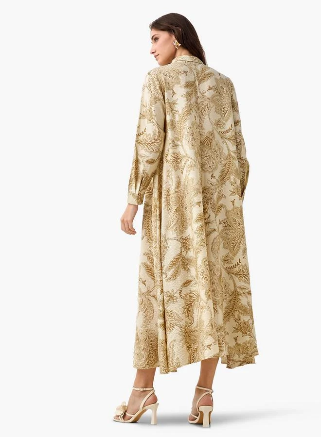 Iconic cream paisley Iconic Printed Women Shirt Dress with Concealed Placket for Women | Best Price UAE