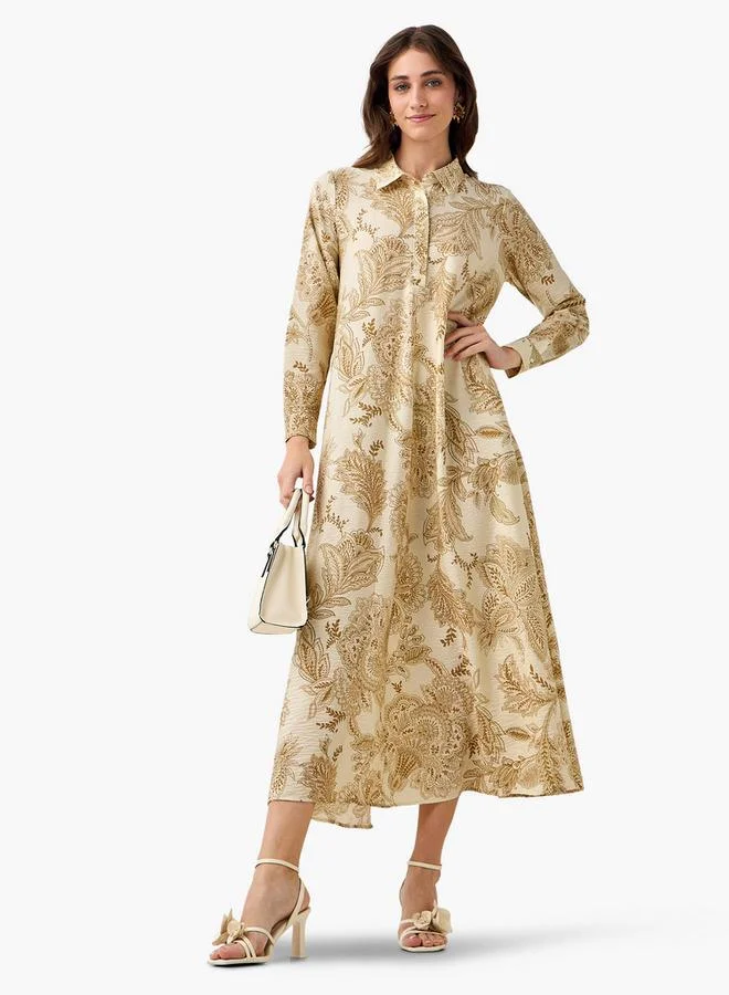 Iconic cream paisley Iconic Printed Women Shirt Dress with Concealed Placket for Women | Best Price UAE