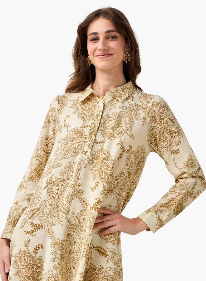Iconic cream paisley Iconic Printed Women Shirt Dress with Concealed Placket for Women | Best Price UAE