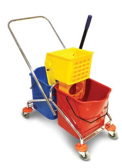 Generic Double-Bucket Mop Trolley | Side-Press Wringer | 360-Degree Rotating Swivel Wheels | Compact Design | Suitable For Restaurants, Offices, Commercial Use, Hotels, & Villas | 25 x 25 Liters 