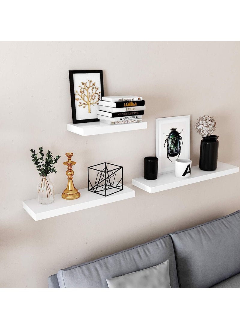 VASAGLE VASAGLE White LWS28WT Floating Wall Shelf MDF for Photos, Decorations, Living Room, Kitchen, Hallway, Bedroom, Bathroom (80x20x4cm)  - Image 4