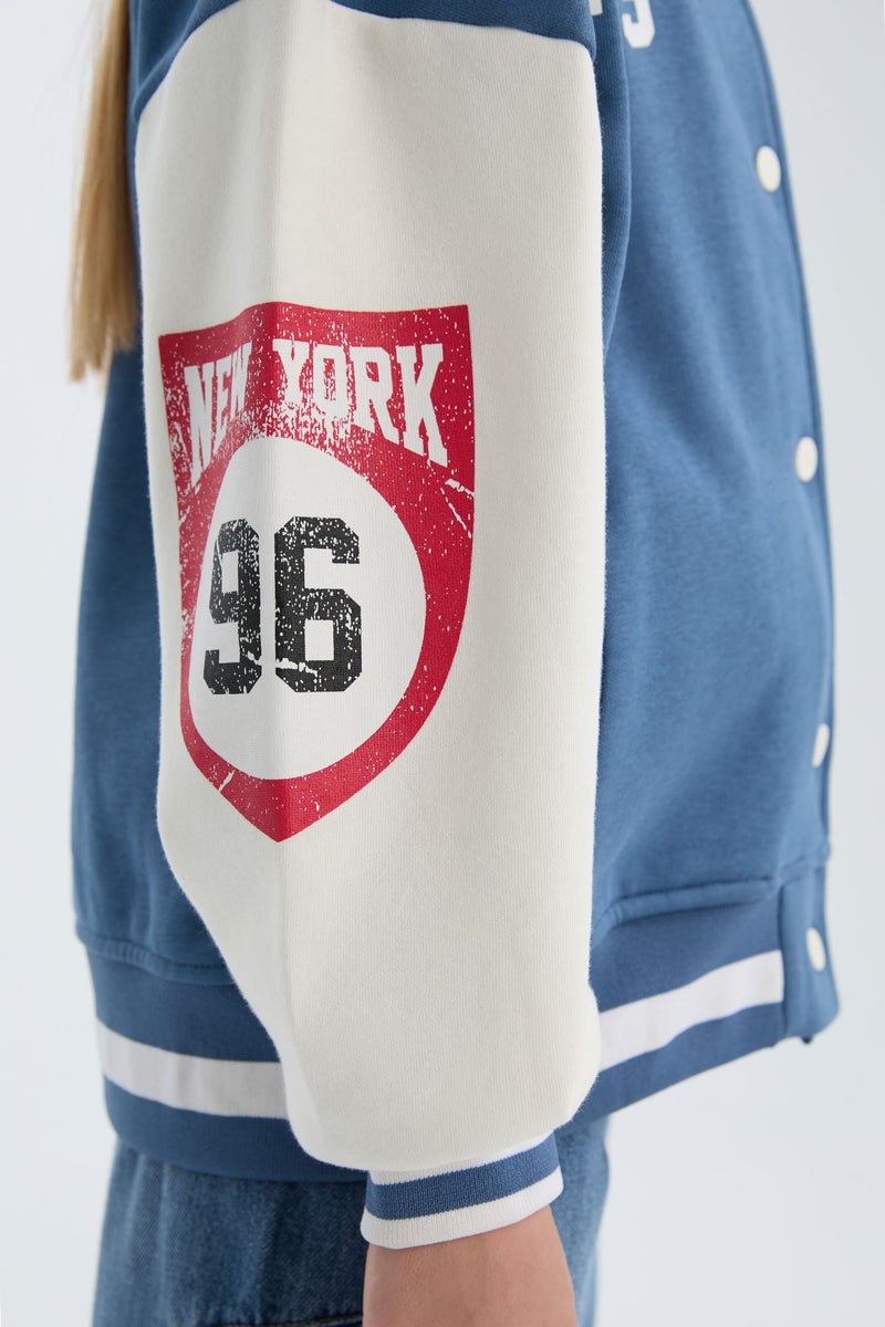 DeFacto Girl Printed College Collar Thick Soft Furry Bomber Jacket - Image 5