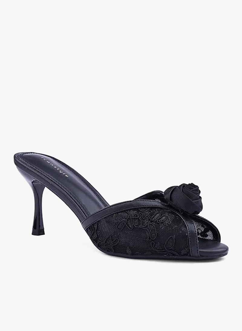 IconStyle Embroidered Open-Toe Mule Heels