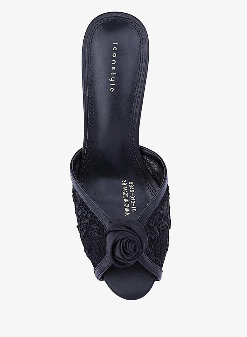 IconStyle Embroidered Open-Toe Mule Heels