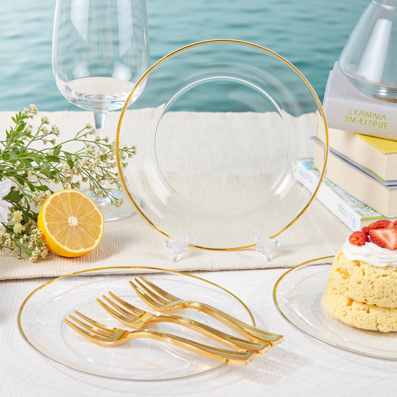 Festiva 200Pcs Clear Plastic Dessert Plates Disposable 6.3" with Plastic Forks 5" - Small Clear Plates-Dessert/Cake/Appetizer Plates for Birthday/Easter Party & Wedding - Serve for 100Guests - Image 5