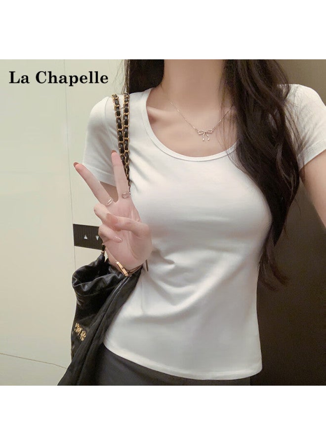 La Chapelle Single U Neck Short Sleeve Premium Daily Commuter Versatile Solid Slim Fit Women's Base T-shirt Light Gray XL - Image 4