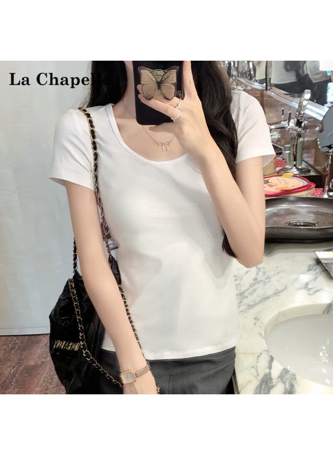 La Chapelle Single U Neck Short Sleeve Premium Daily Commuter Versatile Solid Slim Fit Women's Base T-shirt Light Gray XL - Image 3