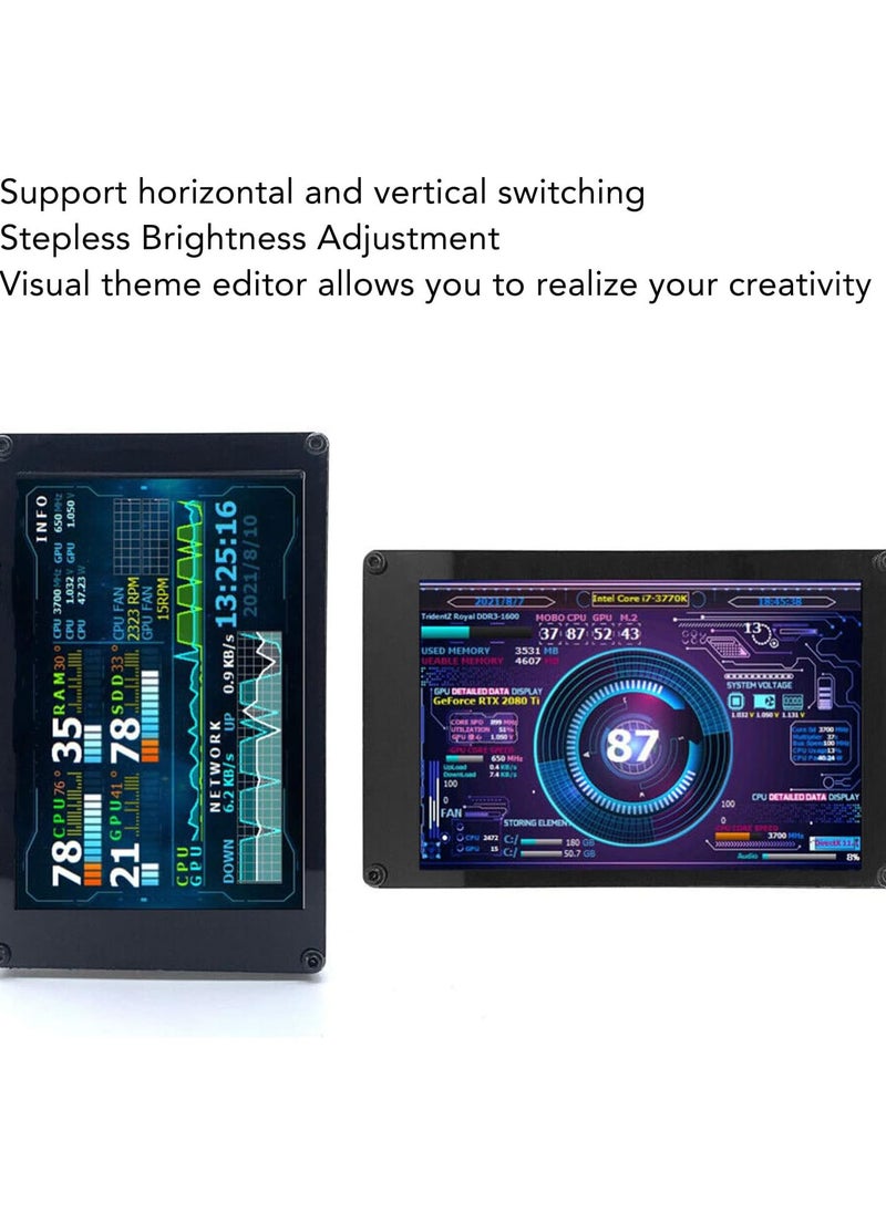 3.5 Inch IPS USB Mini Screen, Computer Temperature Display Type C Sub Screen, PC CPU RAM HDD Monitor For AIDA64, Computer Temp Monitor For PC Computer Case