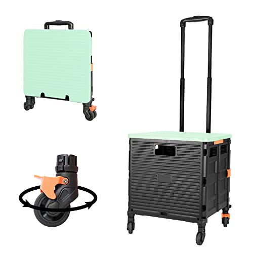 FELICON FELICON SELORSS Foldable Utility Cart Folding Portable Rolling Crate Handcart with Heavy Duty Telescoping Handle Collapsible 4 Rotate Wheels for Travel Shopping Move Luggage Office UseBlackGreen 