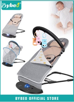Bybeo Baby Bouncer, Infant Rocker, Portable Baby Swing Chair, Durable Bouncer Seat, Infant Rocking Bouncer for Babies, with 3-Point Harness, 4 Adjustable Height, Mosques Net, Toy Rack  - Image 1