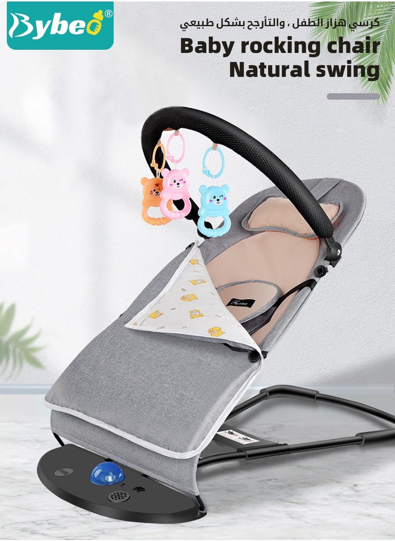 Bybeo - Baby Bouncer, Infant Rocker, Portable Baby Swing Chair, Durable Bouncer Seat, Infant Rocking Bouncer for Babies, with 3-Point Harness, 4 Adjustable Height, Mosques Net, Toy Rack - Image 1