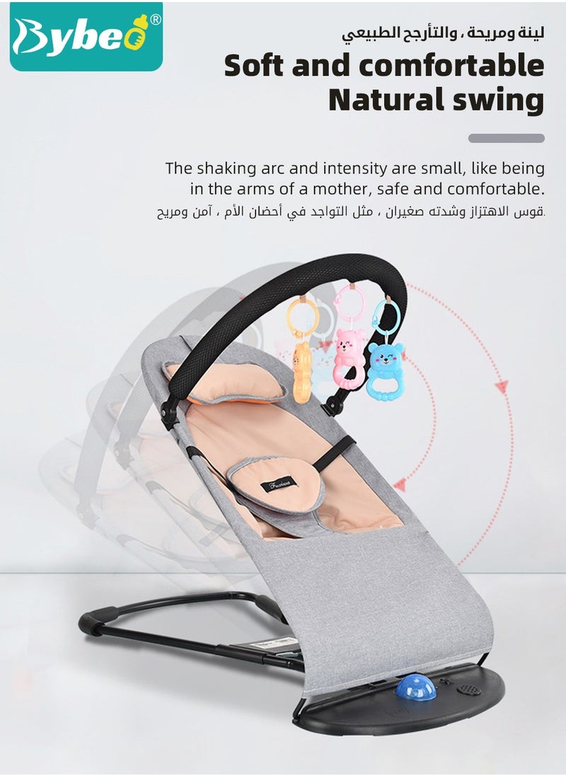 Bybeo - Baby Bouncer, Infant Rocker, Portable Baby Swing Chair, Durable Bouncer Seat, Infant Rocking Bouncer for Babies, with 3-Point Harness, 4 Adjustable Height, Mosques Net, Toy Rack - Image 1