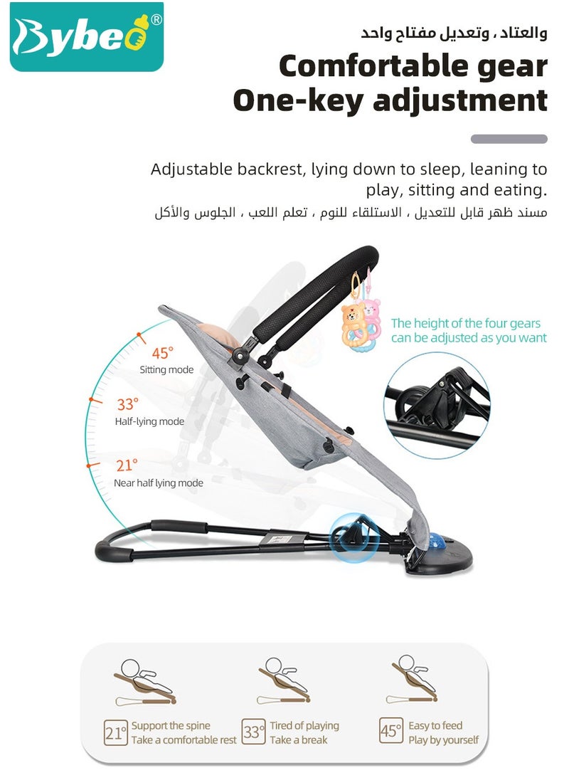 Bybeo - Baby Bouncer, Infant Rocker, Portable Baby Swing Chair, Durable Bouncer Seat, Infant Rocking Bouncer for Babies, with 3-Point Harness, 4 Adjustable Height, Mosques Net, Toy Rack - Image 1