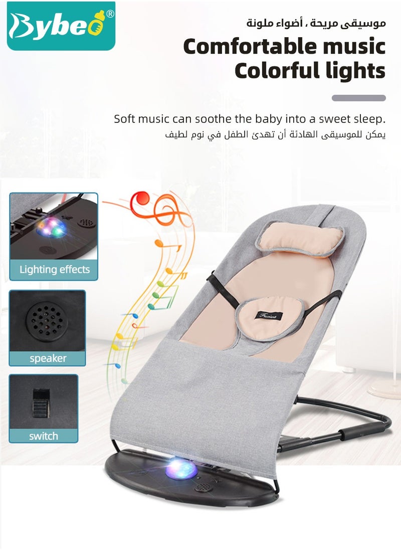 Bybeo - Baby Bouncer, Infant Rocker, Portable Baby Swing Chair, Durable Bouncer Seat, Infant Rocking Bouncer for Babies, with 3-Point Harness, 4 Adjustable Height, Mosques Net, Toy Rack - Image 1