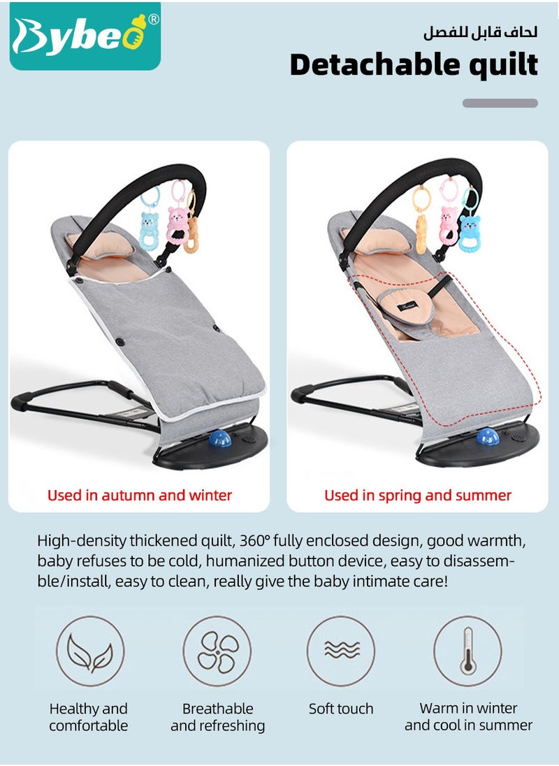 Bybeo - Baby Bouncer, Infant Rocker, Portable Baby Swing Chair, Durable Bouncer Seat, Infant Rocking Bouncer for Babies, with 3-Point Harness, 4 Adjustable Height, Mosques Net, Toy Rack - Image 1