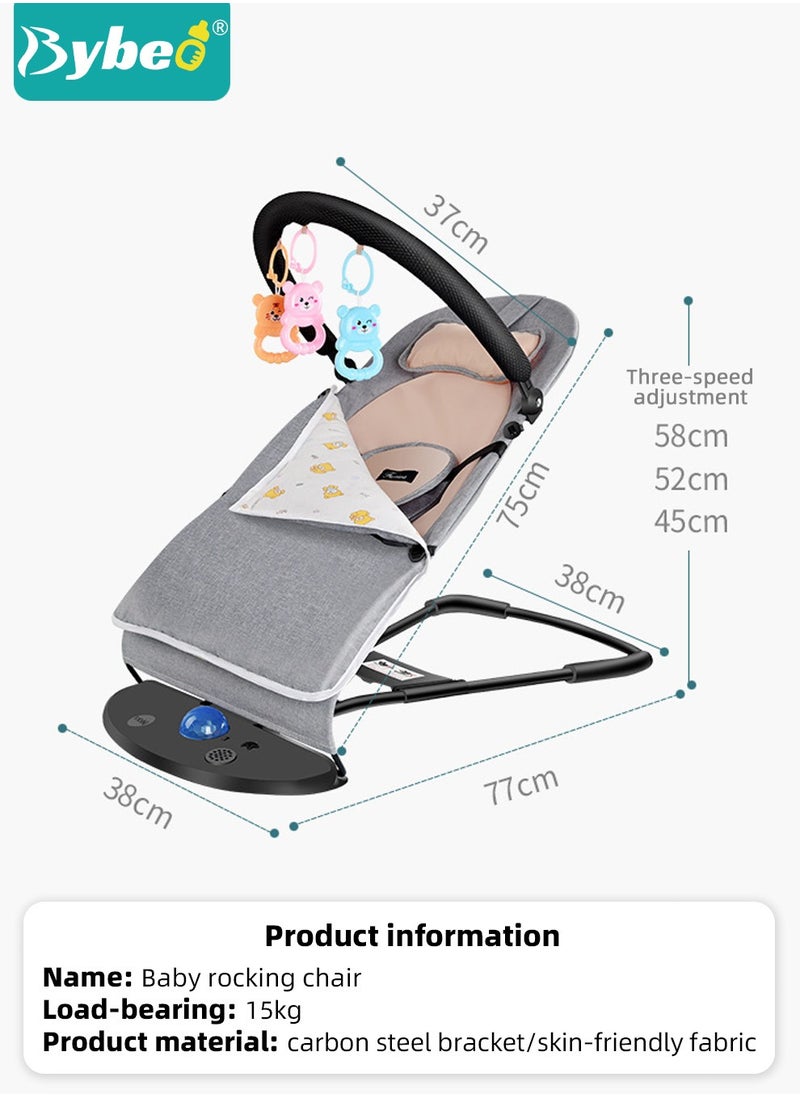 Bybeo - Baby Bouncer, Infant Rocker, Portable Baby Swing Chair, Durable Bouncer Seat, Infant Rocking Bouncer for Babies, with 3-Point Harness, 4 Adjustable Height, Mosques Net, Toy Rack - Image 1