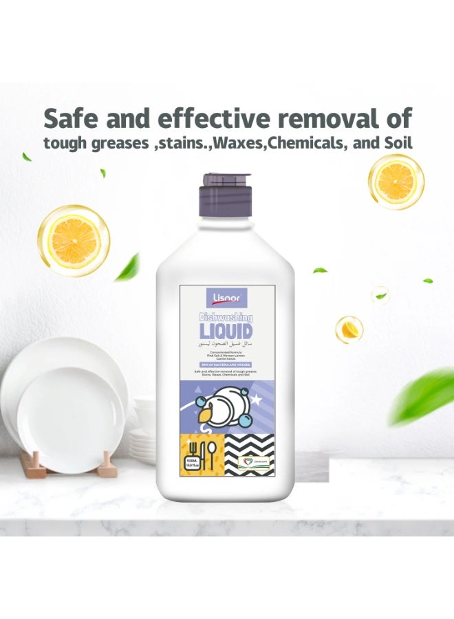 Lisnor Dishwashing Liquid, Concentrated Formula, Pink Salt & Menton Lemon 500ML, Pack of 1 - Image 1