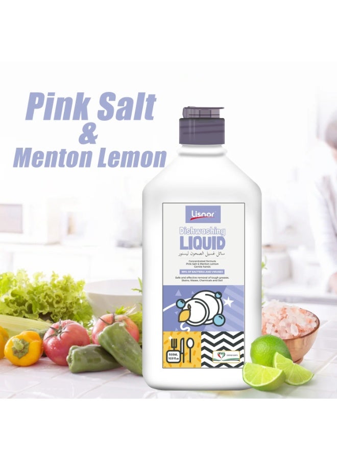 Lisnor Dishwashing Liquid, Concentrated Formula, Pink Salt & Menton Lemon 500ML, Pack of 1 - Image 2