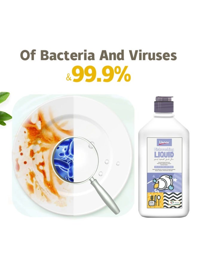 Lisnor Dishwashing Liquid, Concentrated Formula, Pink Salt & Menton Lemon 500ML, Pack of 1 - Image 4