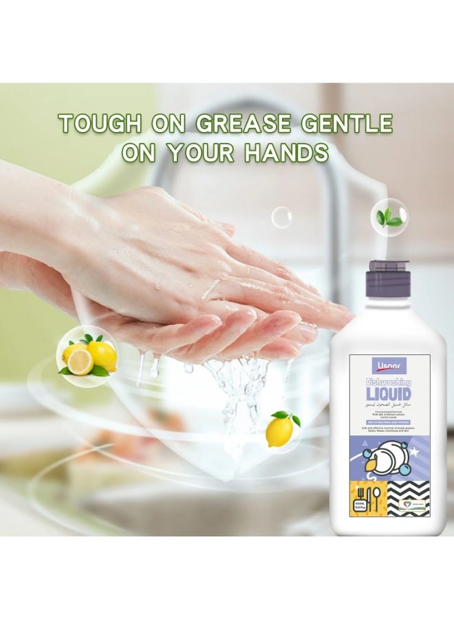 Lisnor Dishwashing Liquid, Concentrated Formula, Pink Salt & Menton Lemon 500ML, Pack of 1 - Image 5